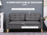Modern 2 Seater Sofa with Hidden Storage, 117cm Tufted Cotton Couch with Wood Legs, Compact Loveseat T3398P343492