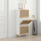 Shoe Cabinet White 52x25x115 cm Engineered Wood&Natural Rattan 345648