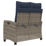 Reclining Garden Bench with Cushions Grey Poly Rattan 368233