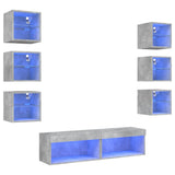 8 Piece TV Wall Units with LED Concrete Grey Engineered Wood 3216636