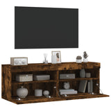 TV Wall Cabinets with LED Lights 2 pcs Smoked Oak 60x30x40 cm 837192