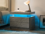 Nightstand LED Bedside Table Cabinet Lights Modern End Side with 2 Drawers for Bedroom T3272P287612