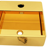 Wash Basin with Faucet Hole 38x30x11.5 cm Ceramic Gold 143488