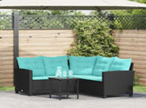 Garden Sofa with Cushion 2 pcs Black and Turquoise Poly rattan 4103880