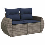 7 Piece Garden Sofa Set with Cushions Grey Poly Rattan Acacia 3326592