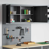 Tool Cabinet Set with Shelf 3 pcs Black Powder-Coated Steel 3321398