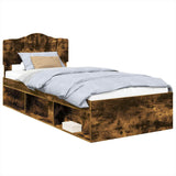Bed Frame with Headboard Smoked Oak 90 x 200 cm Solid Pine Wood 3412947