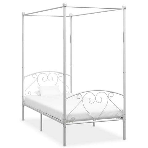 284428 Canopy Bed Frame without Mattress White Metal 120x200 cm