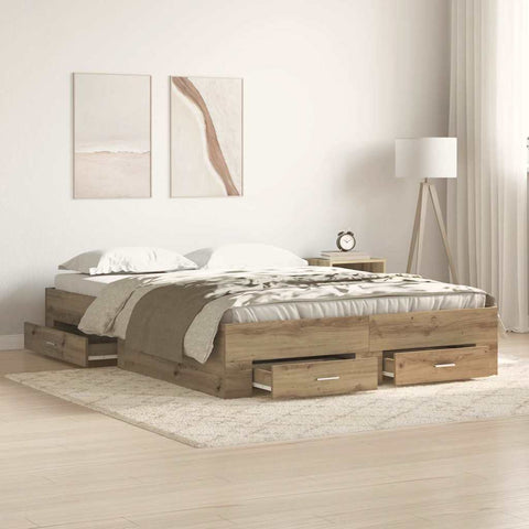 Bed Frame with Drawers Artisan oak 140 x 190 cm Engineered wood 3333973