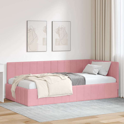 Corner Bed Frame with Headboard Pink 100 x 200 cm Velvet 42016320