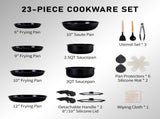23-Piece Aluminum Cookware Set, Black Non-Stick Pots and Pans Set with Removable Handles - 7 Pots & 13208532