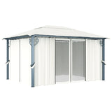 Gazebo with Curtain&LED String Lights 4x3 m Cream Aluminium 3070335