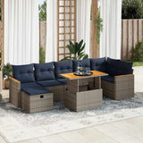 8 Piece Garden Sofa Set with Cushions Grey Poly Rattan Acacia 3328125