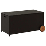 Garden Storage Box with Wheels Brown 190L Poly Rattan 365325