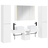 Bathroom Furniture Set 6 pcs White Engineered Wood and Glass 3407199