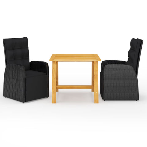 ZNTS 3 Piece Garden Dining Set with Cushions Black Poly Rattan 3095352
