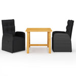 3 Piece Garden Dining Set with Cushions Black Poly Rattan 3095352