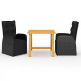 3 Piece Garden Dining Set with Cushions Black Poly Rattan 3095352