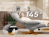 PU Leather Swivel Recliner Chair with Footstool, Wooden Base and Storage for Living Room, Light Grey T3398P423085