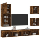 5 Piece TV Wall Units with LED Smoked Oak Engineered Wood 3216679