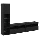 TV Wall Unit with LED 4 pcs Black Oak Engineered Wood 3402967