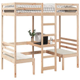 ZNTS Loft Bed Frame with Desk and Chairs 90x200cm Solid Wood Pine 3308553