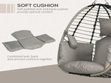 Single Rattan Hanging Egg Chair, with Seat Cushion - Grey T3398P311631