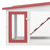 Outdoor Large Rabbit Hutch Red and White 201x45x85 cm Wood 170845