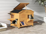 2-story Cat House Outdoor, Weatherproof Wooden Cat Enclosure for Feral Cats with Escape Door, T3398P349857