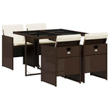 5 Piece Garden Dining Set with Cushions Brown Poly Rattan 3210537