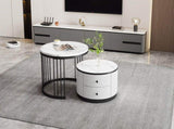 High Gloss Modern Round Nesting Coffee with Marble Pattern Top, White & Black Nesting Coffee N605P178412Z