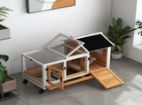 Wooden Rabbit Hutch, Guinea Pig Cage, with Removable Tray, Wheels - Yellow T3398P350084