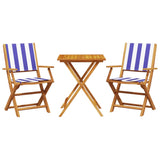 3 Piece Bistro Set Blue and White Fabric and Solid Wood 3281813