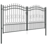 Fence Gate with Spear Top with Lock Grey 305 x 150 cm Steel 42009045