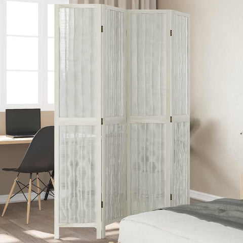 Room Divider 4 Panels White Solid Wood Paulownia 358675