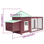 ZNTS Chicken Coop with Nest Box Mocha 190x72x102 cm Solid Firwood 170982