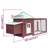ZNTS Chicken Coop with Nest Box Mocha 190x72x102 cm Solid Firwood 170982