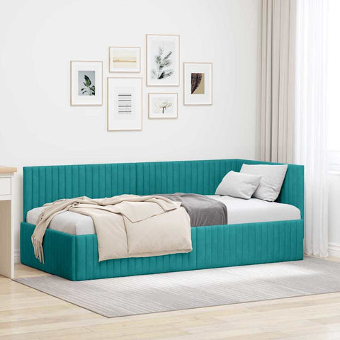 Corner Bed Frame with Headboard Turquoise 90 x 200 cm Velvet 42016274