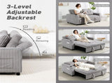 2 Seater Click Clack Sofa Bed with Pull Out Design, Corduroy Upholstery - Light Grey T3398P424880