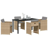 Garden Dining Set with Cushion 5 pcs Beige Poly Rattan 3379997