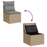 5 Piece Garden Sofa Set with Cushions Beige Poly Rattan Acacia 3327545