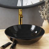 Bathroom Sink with Tap and Push Drain Black Tempered Glass 3098451