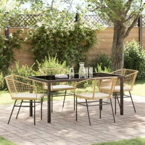 ZNTS 5 Piece Garden Dining Set with Cushions Brown Poly Rattan 3380914
