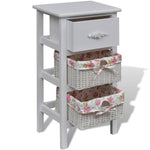 Cabinet with 1 Drawer and 2 Baskets White Paulownia Wood 241542