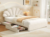 3ft Single Upholstered Bed with Adjustable Chic Petal Headboard, Soft Velvet Bed Frame with 2 N652P296621W