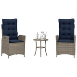 3 Piece Bistro Set with Cushions Grey Poly Rattan 365279