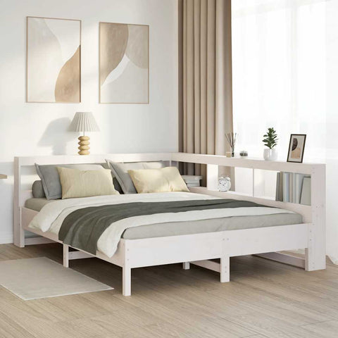 ZNTS Bookcase Bed without Mattress White 140x190 cm Solid Wood Pine 3324434