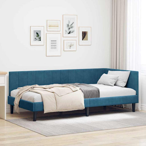 Corner Bed Frame with Headboard Blue 100 x 200 cm Velvet 42016357