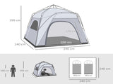 4 Person Automatic Camping Tent, Outdoor Pop Up Tent, Portable Backpacking Dome Shelter, Light Grey T3398P348684
