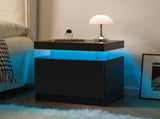 Nightstand LED Bedside Table Cabinet Lights Modern End Side with 2 Drawers for Bedroom T3272P287611